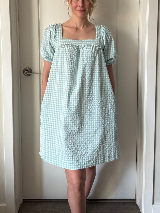 Vineyard Vines Dresses & Skirts - Vineyard Vines Gingham Square Neck Turquoise Seersucker Dress Size Small